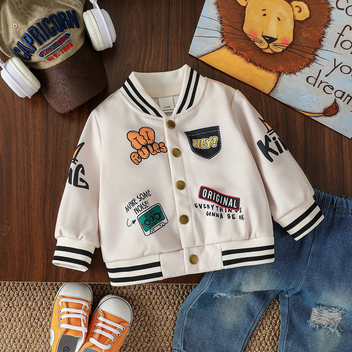 Ropa para bebés, primavera y otoño, chaqueta con letras de dibujos animados, traje deportivo de moda, ropa deportiva infantil para 1-3 años, 2025