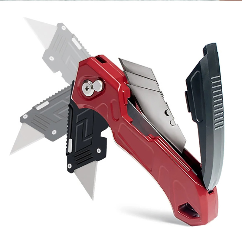 Folding Utility Knife Box Cutter 3-Position Blades Blade Storage Design With Extra 3 Blades Box Knife For Cartons Hand Tools