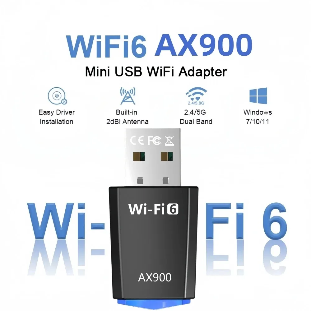 AX900 WiFi 6 USB Wi-Fi адаптер 2,4 ГГц/5 ГГц 900 Мбит/с беспроводной Ethernet Wi-Fi сетевой адаптер бесплатно USB-ключ для ПК Win10/11