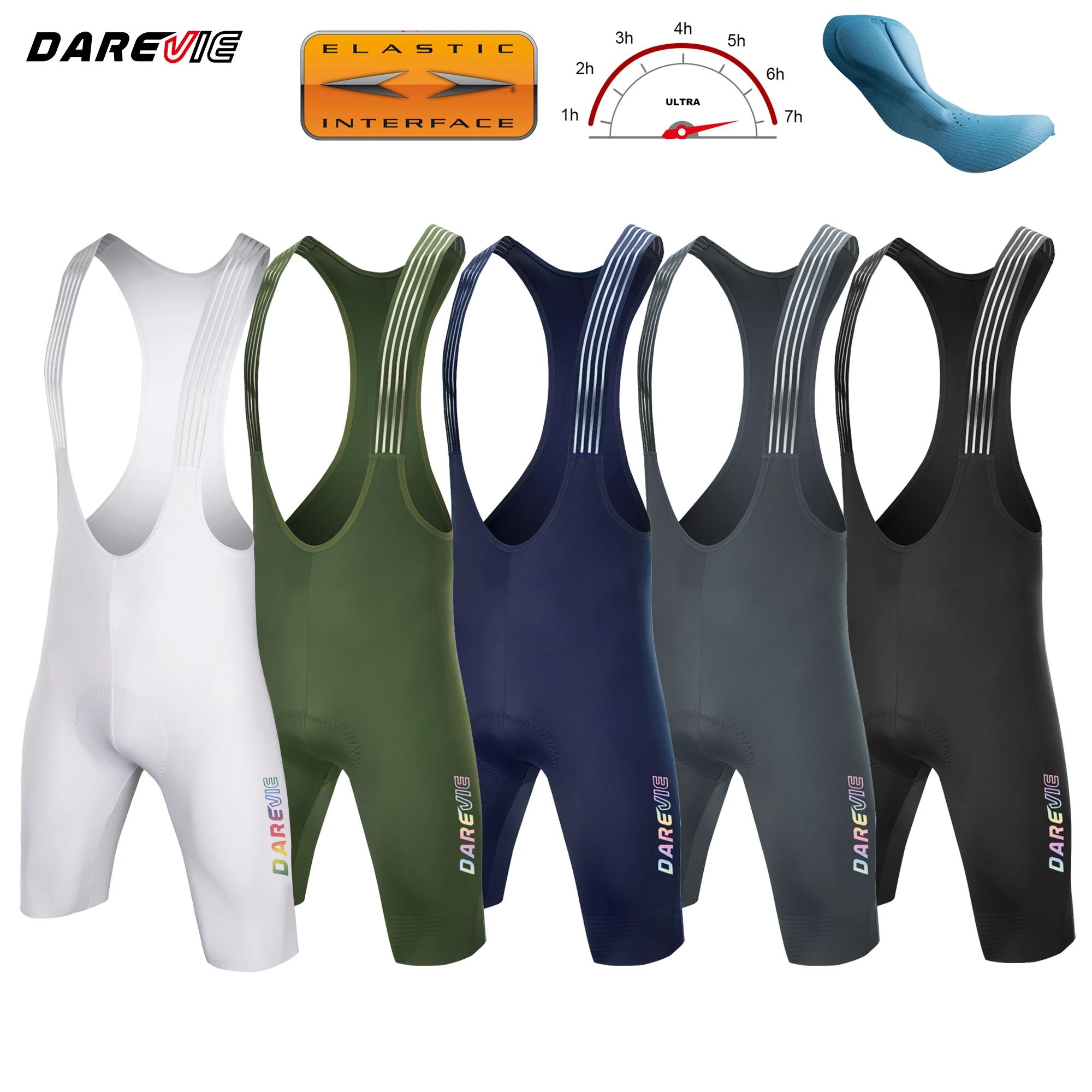 DAREVIE Pantalones cortos con pechera de ciclismo sin costuras 4,0 Italia ELASTIC-INTERFACE Pad pantalones cortos de ciclismo Diamond Leg Gripper pantalones cortos Bretelelle para hombre