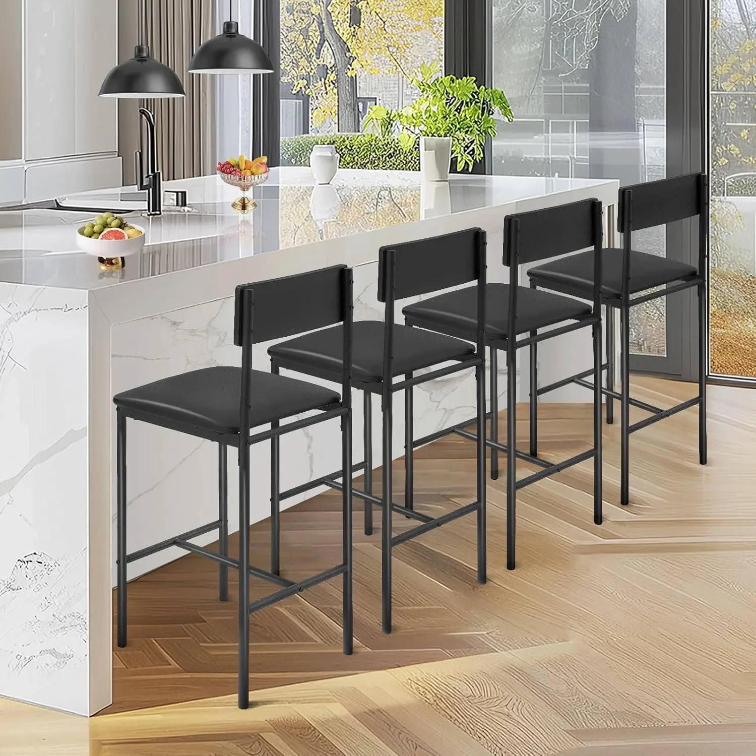 Redlife 25,5-Zoll-Barhocker, 2er-Set, Theken-Barstühle mit Rückenlehne, Metallbeinen, gepolstertes Design für Küche, Esszimmer, Restaurant