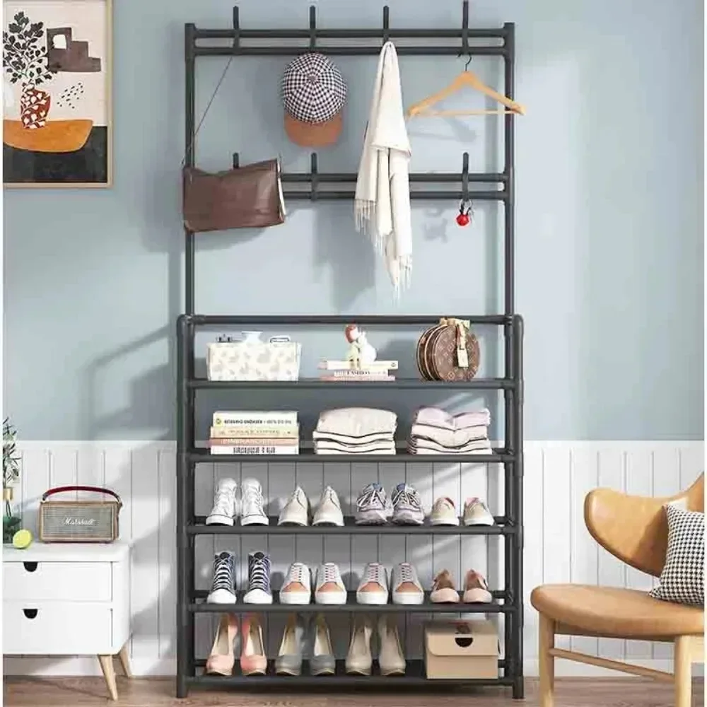 DIY Shoe And Hat Rack Clothes Hanger Organizer Floor Standing Dustproof Cloth Storage Shelf Doorway Simple Multi-ayer Shoerack