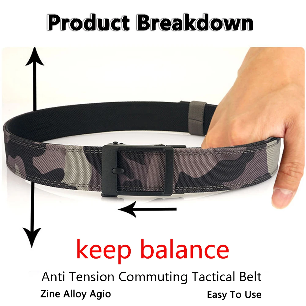 Tushi duro engrossado arma pendurado dupla camada de náilon pano tático cinto para homem versátil ao ar livre fivela automática cinto masculino