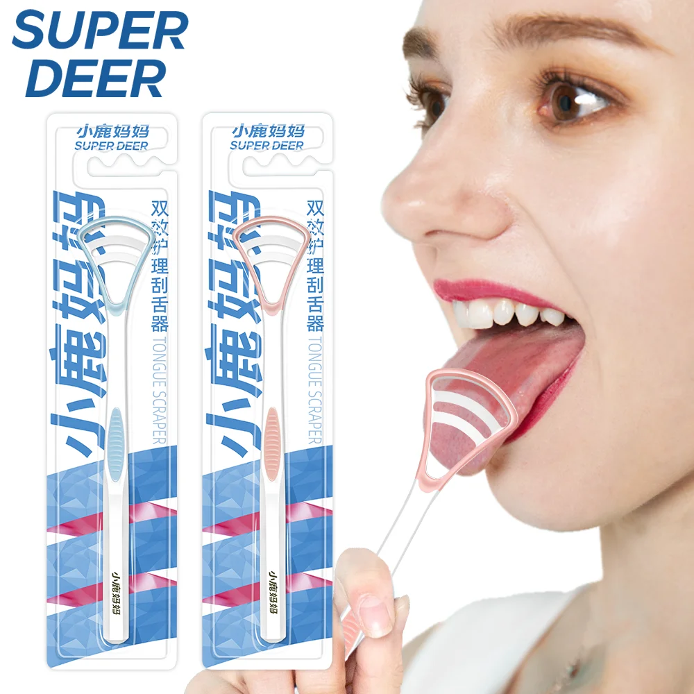 Super Deer Silicone Tongue Scraper With Non-slip Handle Double Side Tongue Cleaner Fresher Breath Tongue Brush For Oral Care
