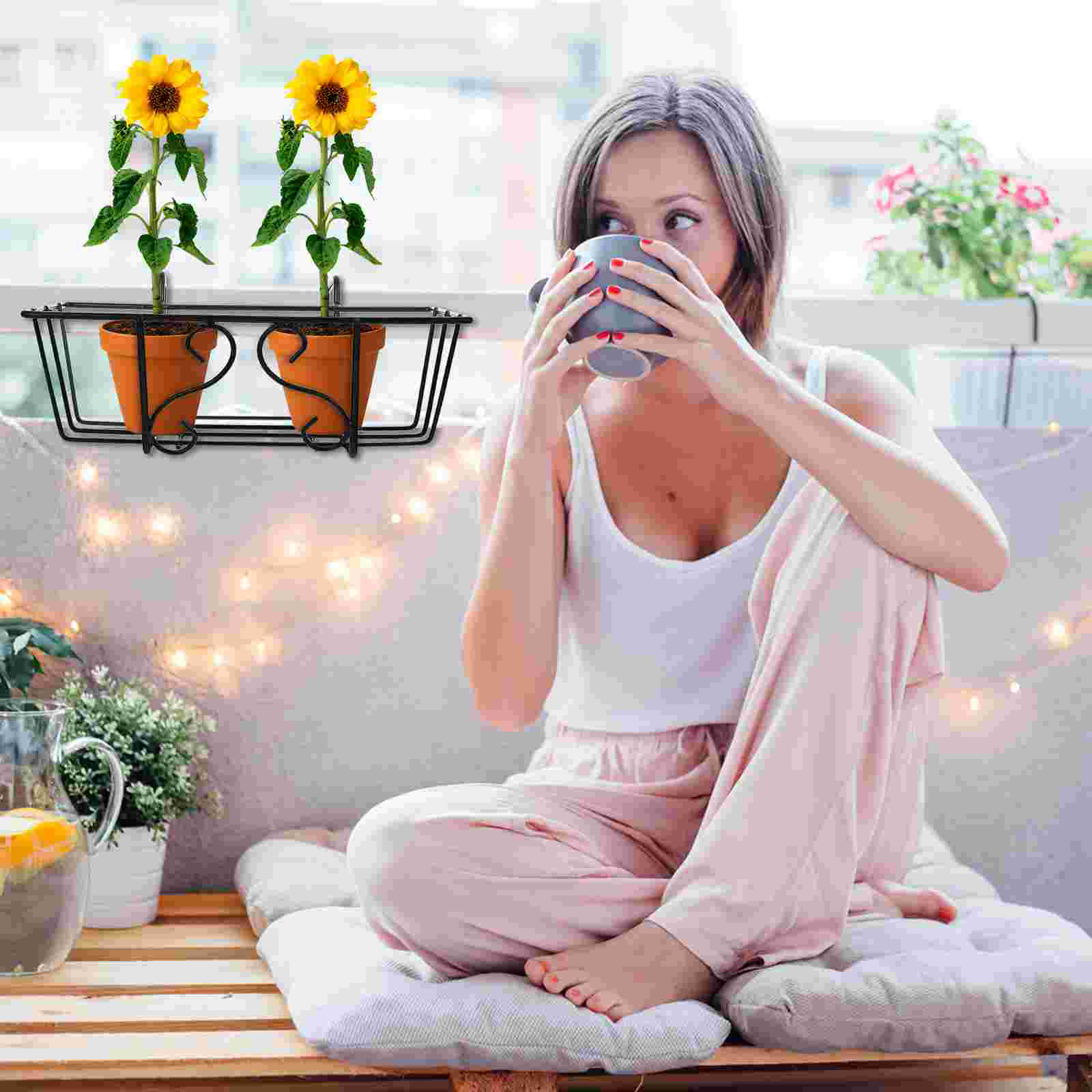 Macetero colgante para balcón, soporte de Metal para macetas, canastas de hierro, valla, Riel, cesta, estante de pared