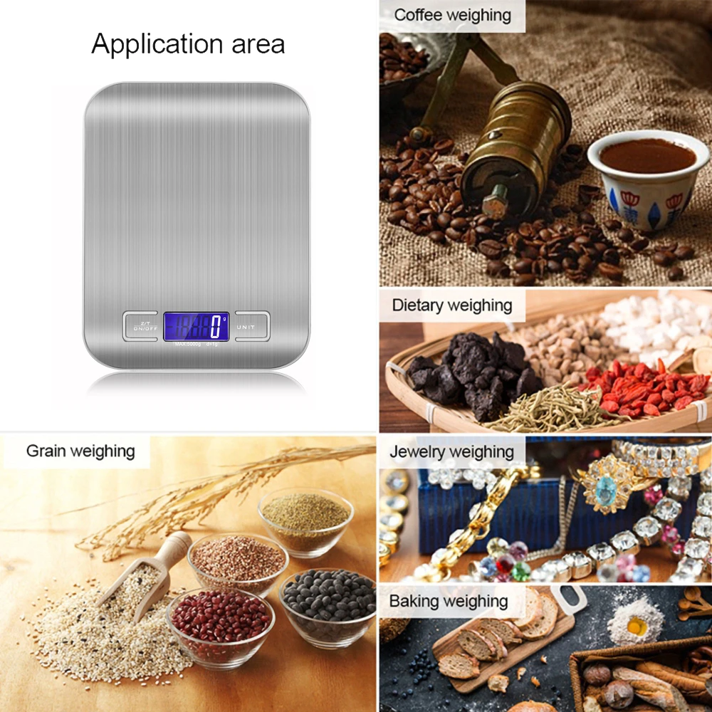 Digital Kitchen Scale LED Display 5kg/1g Stainless Steel Panel Electronic Scales Home Jewelry Food Snacks Weighing Baking Tools
