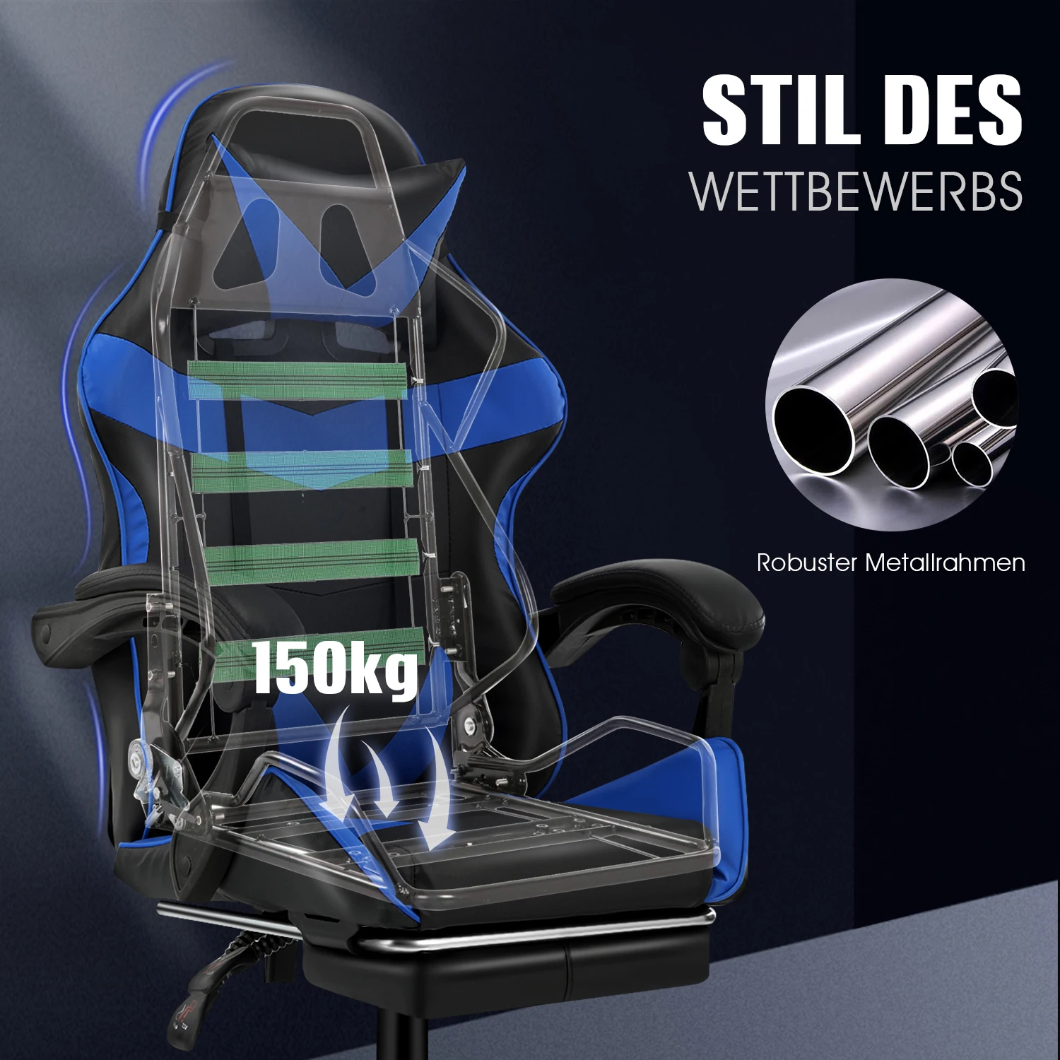 Sedia da gioco per massaggi, sedia per computer con poggiapiedi e supporto lombare, sedia da gioco regolabile in altezza con 360° ° -Sedizione girevole e