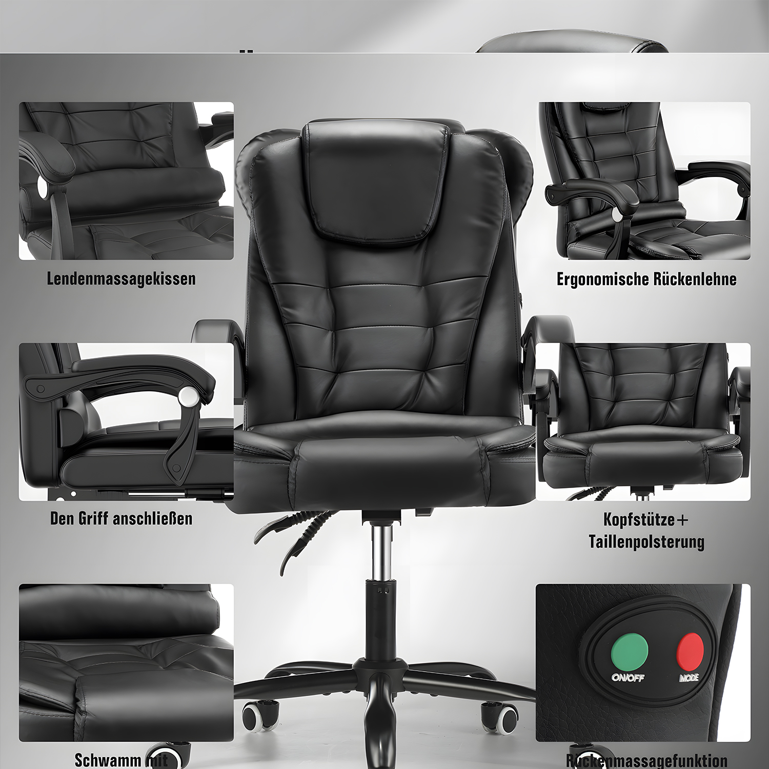 Executive bureaustoel Bureaustoel met hoge rugleuning Ergonomische fauteuil Computerstoel PU-lederen gamingstoel met kantelfunctie