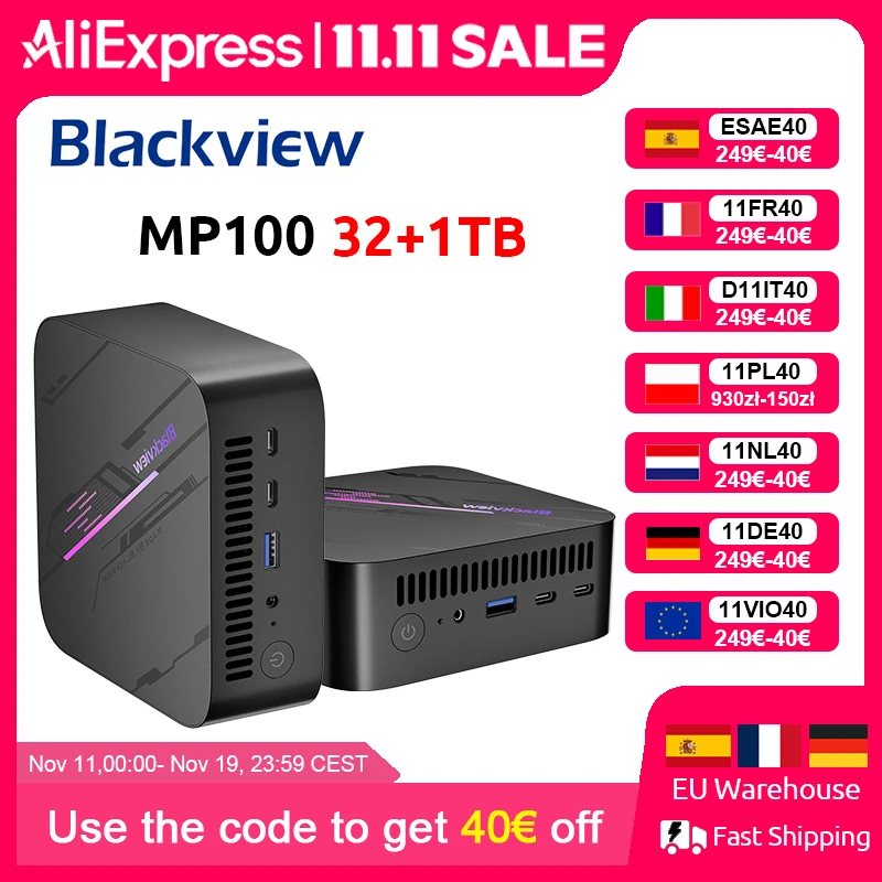 Blackview MP100 NUOVO Mini PC AMD Ryzen 5 7430U Windows 11 6-Core 12 thread 32GB DDR4 1TB SSD WiFi 6 Mini Computer PC BT5.2