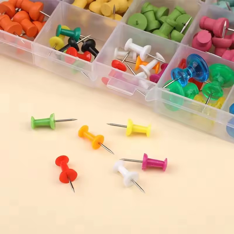Fniiva Colorful Wooden Thumbtacks Set Plastic Drawing Pins Safety Colored Push Pins Kit School Office Accessories Supplies