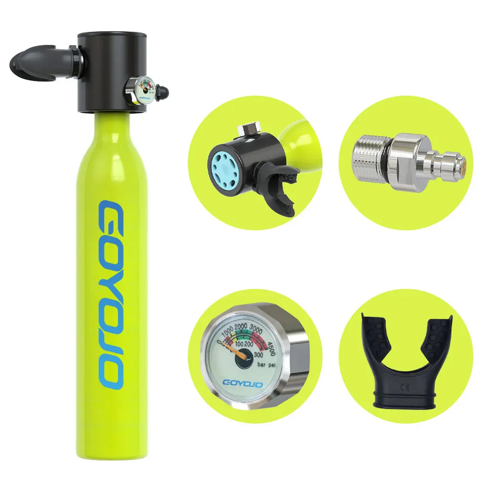 Mini Scuba Tank Attrezzatura per immersione Bombola per immersione subacquea Gonfiatore 0.5L Serbatoio di ossigeno per esterni 5-10 minuti Pesca subacquea