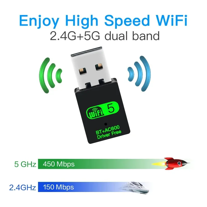 Сетевая карта 2 в 1 Dongle 600 Мбит/с USB WiFi Bluetooth-адаптер 2,4G 5 ГГц USB WiFi 5 Сетевой беспроводной внешний приемник для ПК