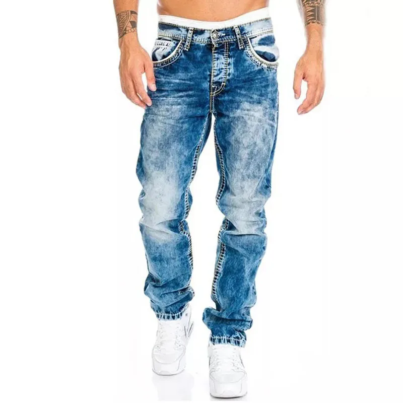 Marcas de Vaqueros para Hombre, Vaqueros rectos elásticos ajustados, Pantalones informales para Hombre, Pantalones vaqueros holgados, negro y azul