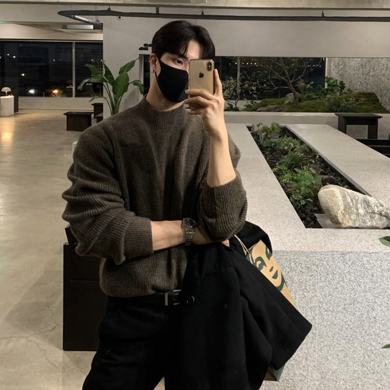 ฤดูหนาวคอตั้งเสื้อกันหนาวผู้ชายแฟชั่นสบายๆถักเสื้อกันหนาวเกาหลีผู้ชายเสื้อแขนยาวหลวม Mens จัมเปอร์เสื้อผ้า