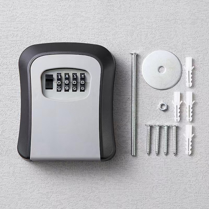 Cerradura de combinación para llaves, montada en la pared, resistente al agua, 4 dígitos, contraseñas, caja de almacenamiento de 5 llaves, fácil de fijar en el hogar o la oficina