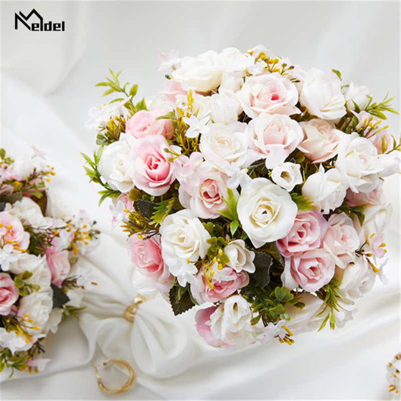 Bouquet da sposa rosa Sposa damigella d'onore con fiori Nastro di seta Rose Fiore artificiale Bouquet Mariage Accessori da sposa