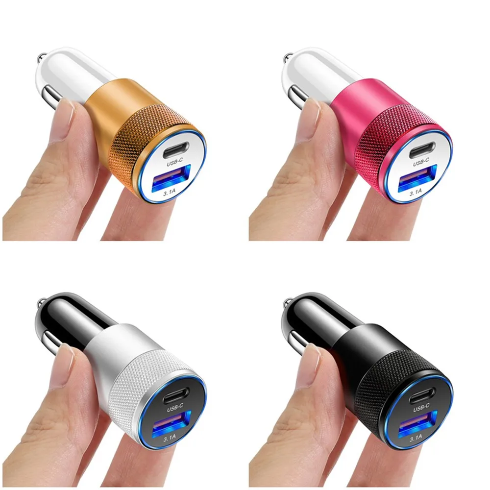 3.1a portas duplas usb carregador de carro tipo c adaptador de telefone de carregamento rápido pd adaptador de carregador de telefone soquete isqueiro para xiaomi