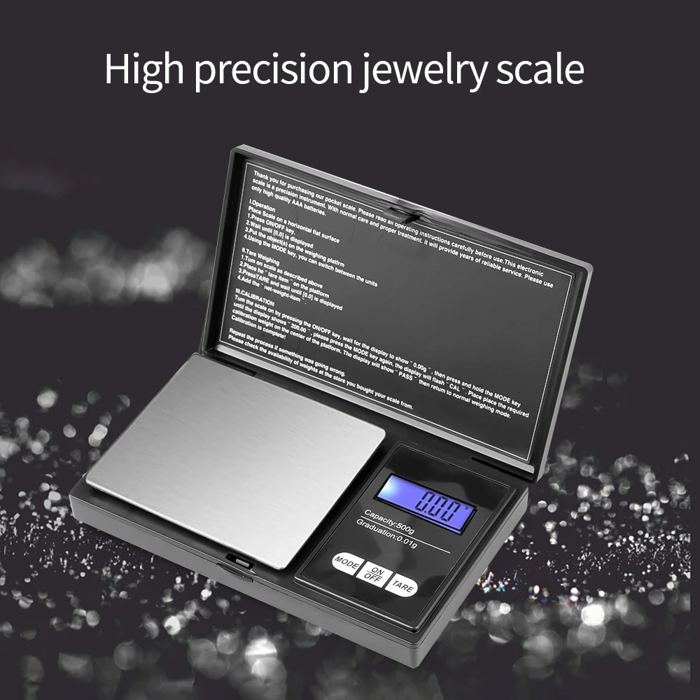 Mini báscula de joyería, báscula electrónica de bolsillo Digital de acero inoxidable de 0,01g, balanza de gramos de oro, báscula de cocina portátil, herramienta de pesaje