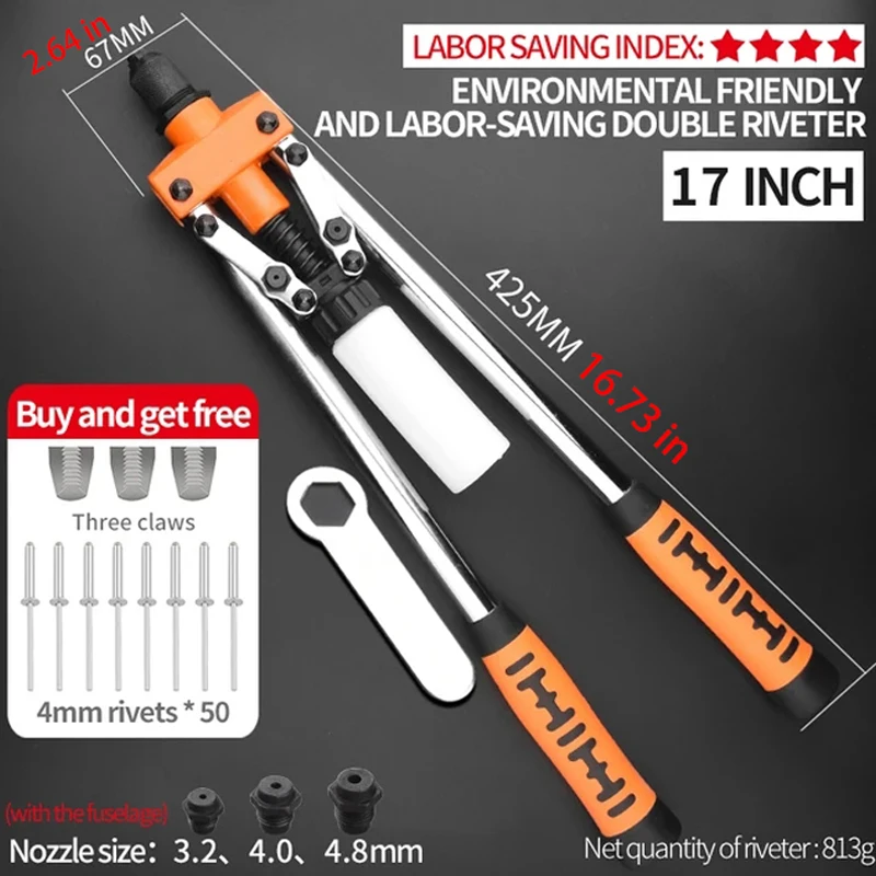 Hand Rivet Gun Set Professional Rivet Nut Riveter Construction Stapler DIY Hand Tool  Riveter Tools Embody 50pcs Rivet Nut