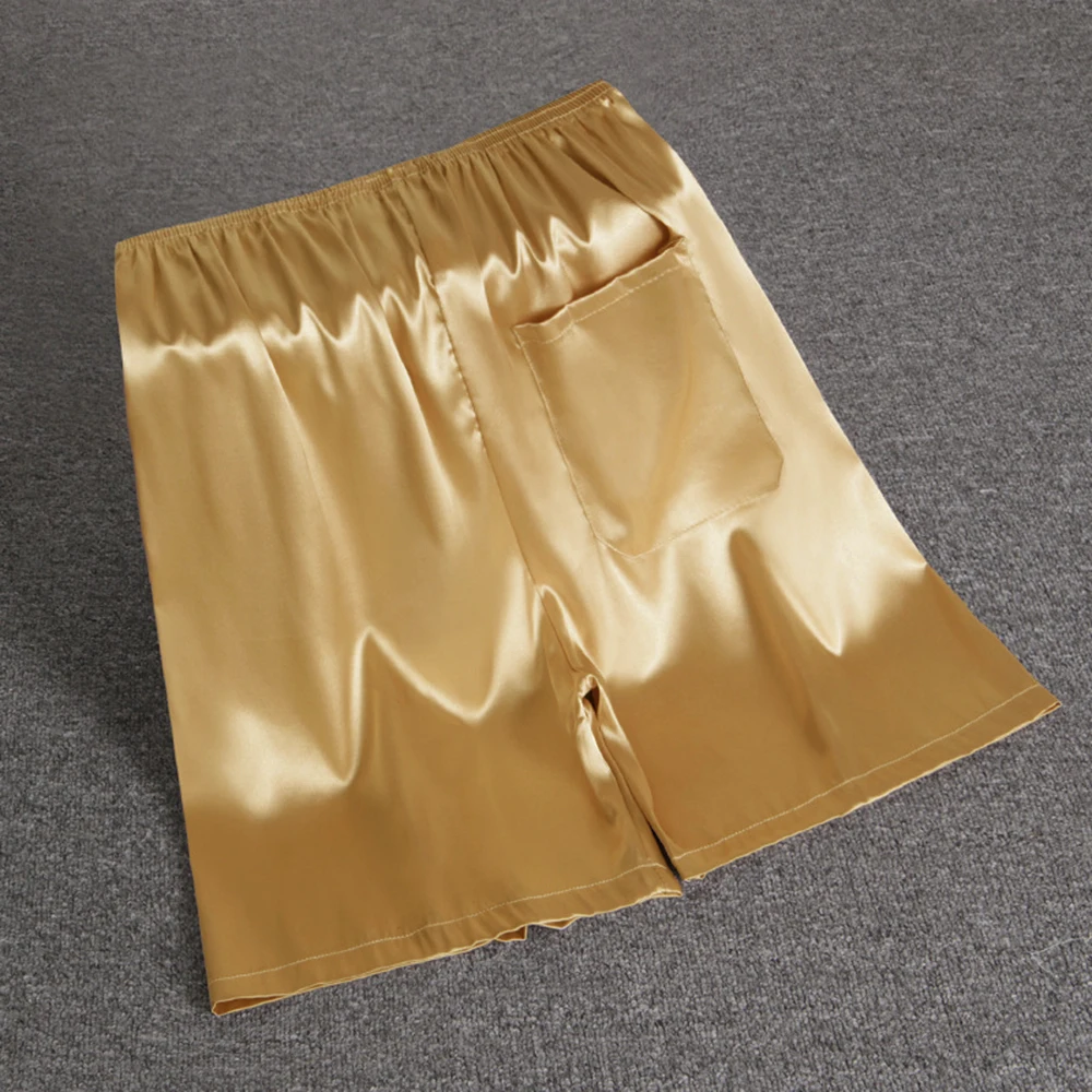 Pijamas de satén de seda con cintura elástica para hombre, pantalones cortos, ropa de dormir, bragas con bolsillo, Bermudas, pantalones cortos de playa de secado rápido, pantalones de chándal para hombre