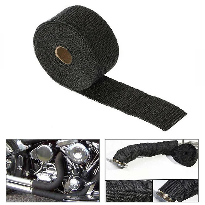 Motorcycle Thermal Tape Exhaust Heat Wrap Muffler Heat Shield High Temperature Insulation with Stainless Steel Ties 2.5cm*5m