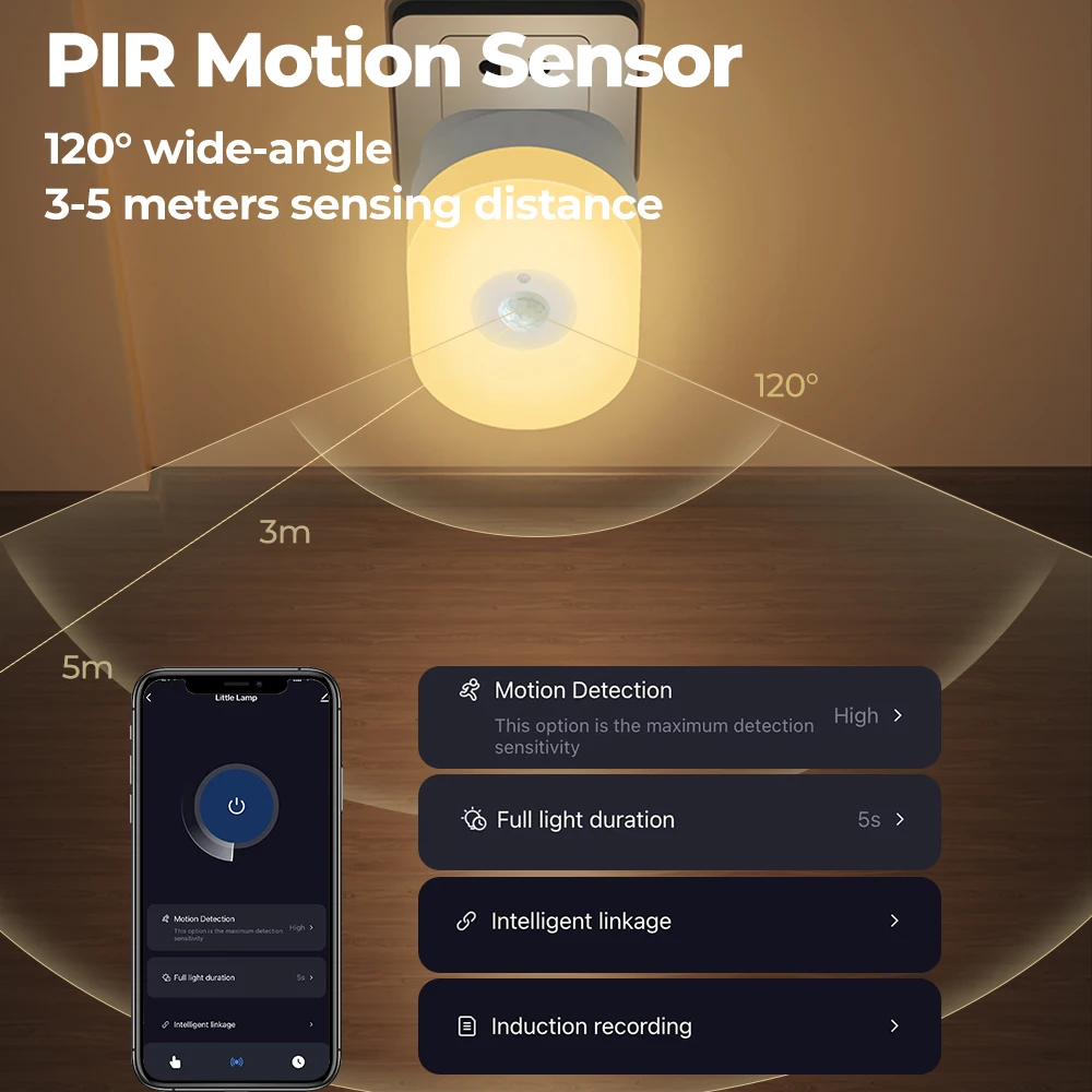 Luz Led nocturna inteligente con WiFi, lámpara de pared con Sensor de movimiento PIR, enchufe europeo, estadounidense y británico, color blanco cálido, aplicación de habitación RGB, voz para Alexa y Google Home