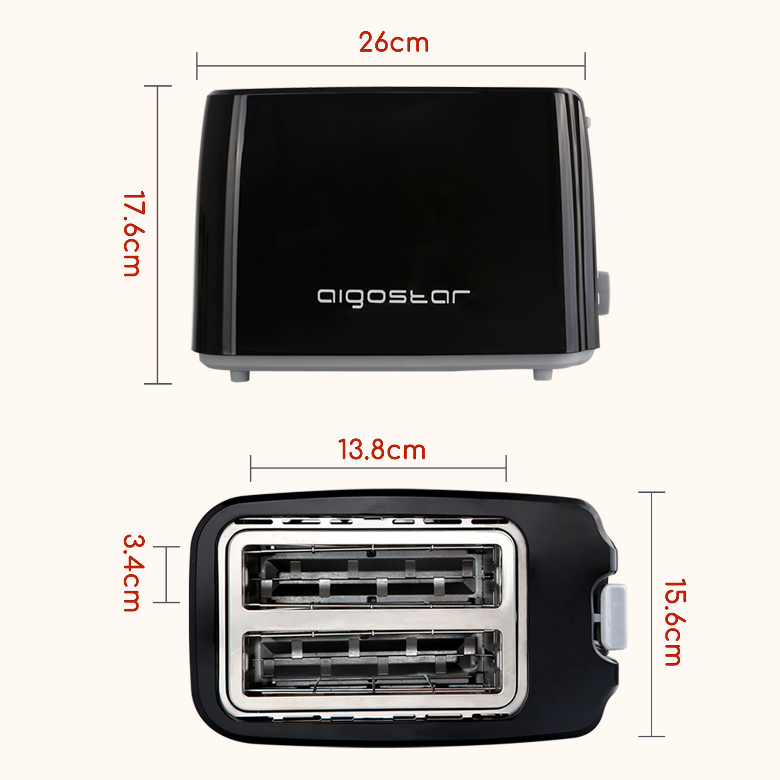 Tostadora con 2 Ranuras Cortas Extraanchas, 7 Niveles de Tostado, Función Recalentar, Descongelar y Cancelar, Libre de BPA, Diseño exclusivo, Color Negro, 750 W