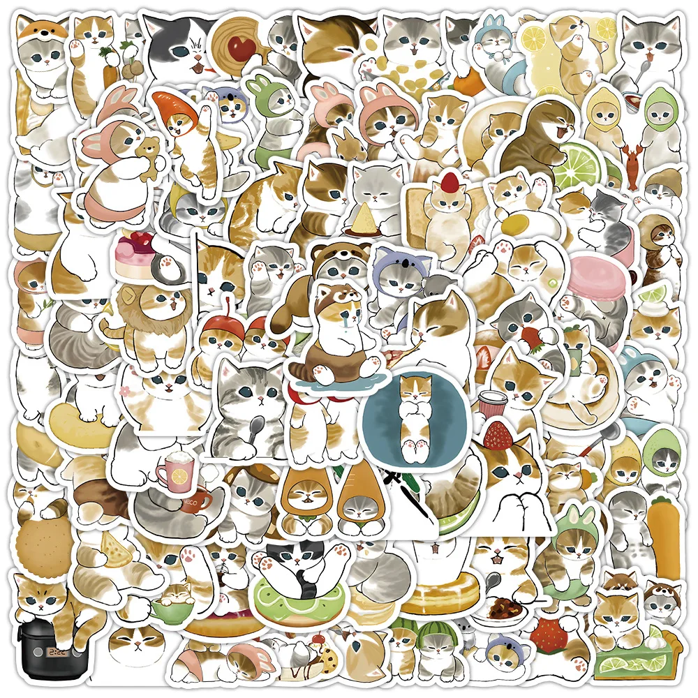 Autocollant esthétique chaton chat, 100 pièces, autocollant de décoration imperméable en PVC, papeterie pour enfants, Scrapbooking, carnet de notes, autocollant de bagages