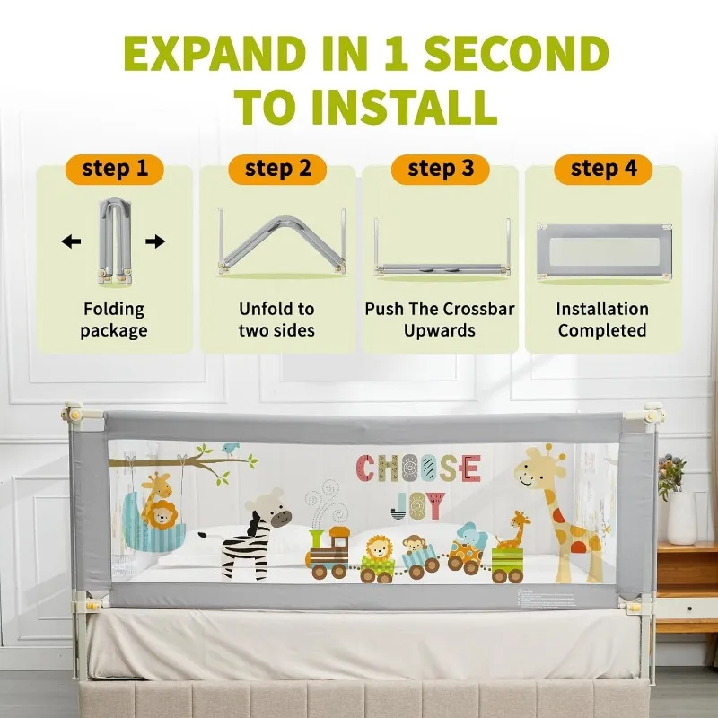 Bed Rails for Queen Bed, 3 PCS Baby Bed Rail Guard for Kids, 25 Height Levels Adjustable Bed Fence 3 in 1 Foldable Bed Guardrail