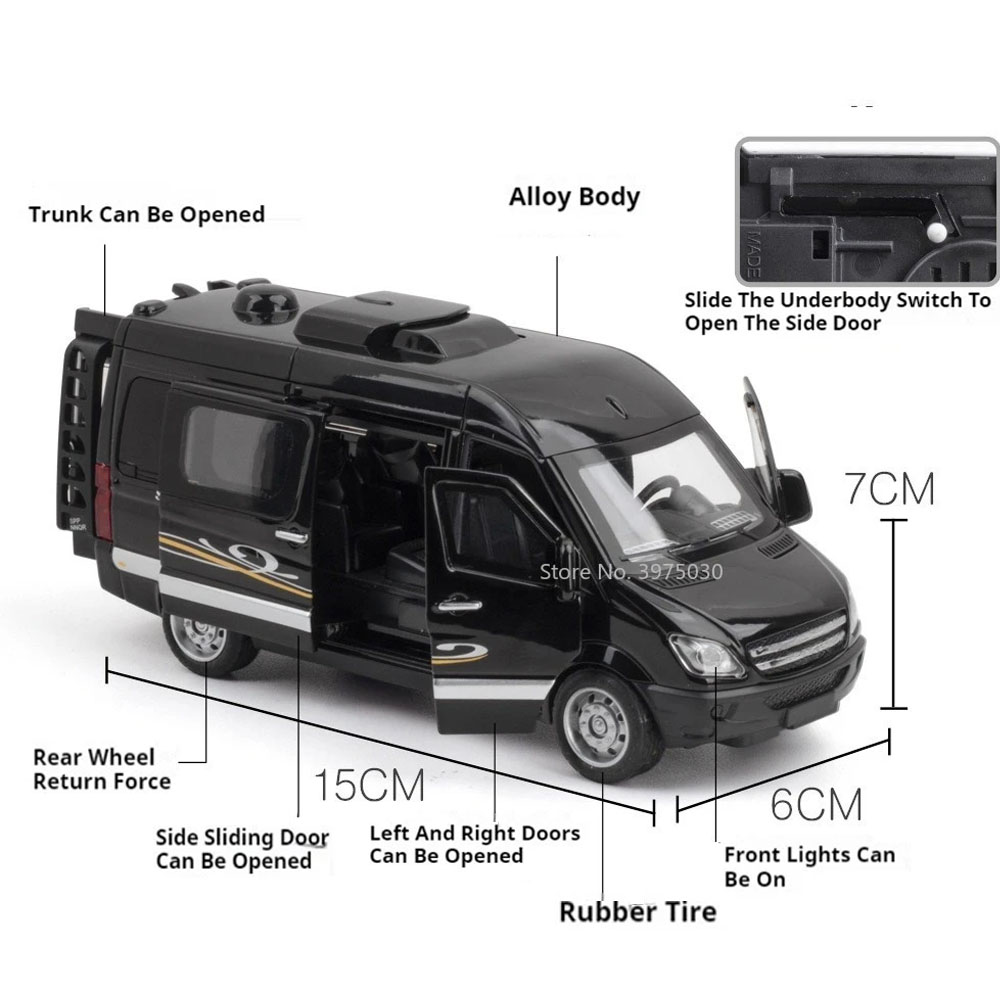 1/32 veículo de uso comercial rv modelo de carro de brinquedo liga diecast som luz puxar para trás função brinquedos modelos de veículos coleção presentes