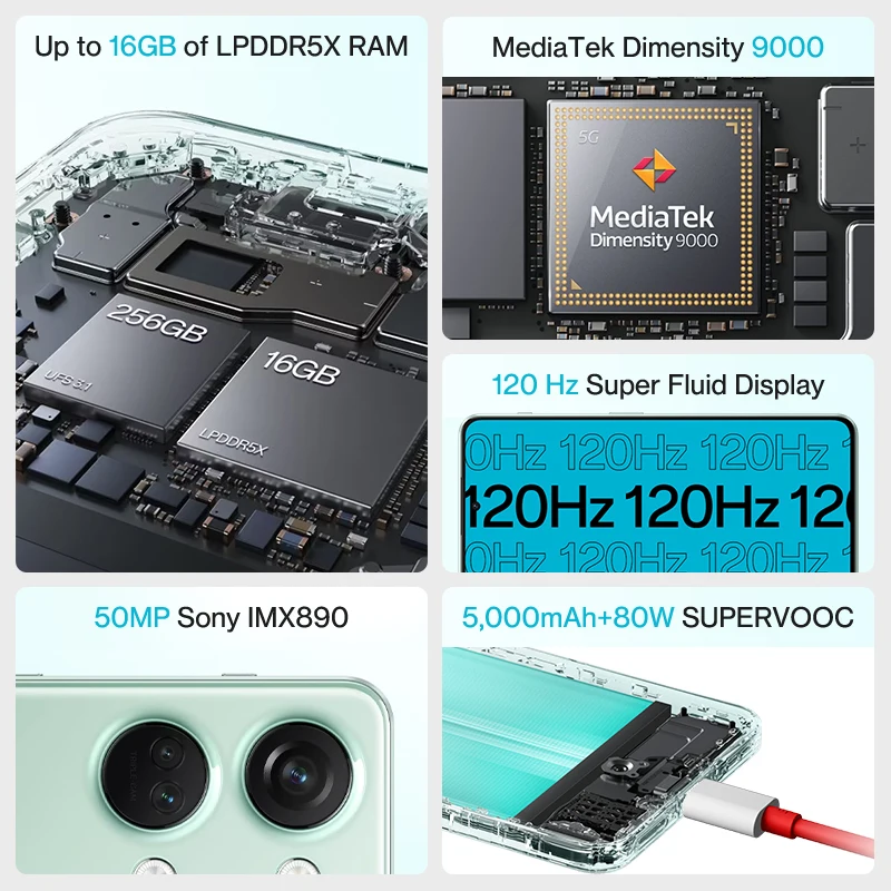 Wersja globalna OnePlus Nord 3 5G Smartphone MediaTek Dimensity 9000 120Hz Super Fluid AMOLED Display 50MP Sony IMX890 Camera System 8GB 16GB RAM NFC