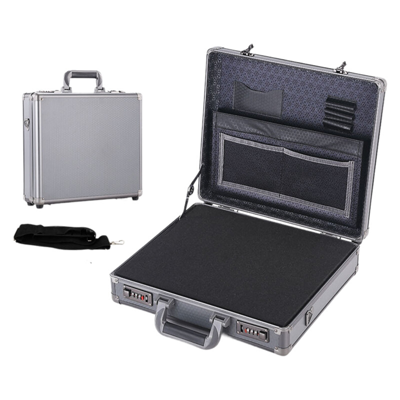 Aluminum Frame Lockable Laptop Case - Portable Security Document Briefcase Strongbox With Password Lock for Computer Files