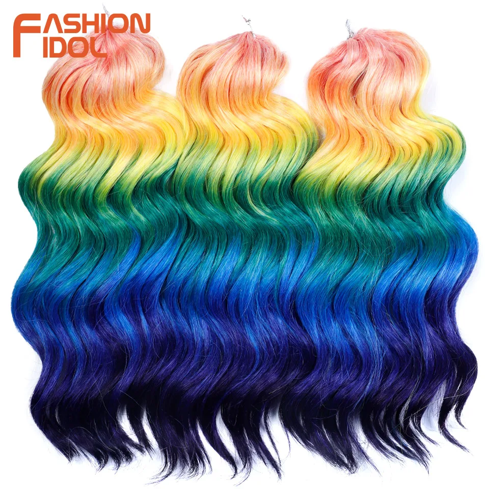 MODE IDOL 16 Zoll 3PCS Tiefe Wellenförmige Twist Häkeln Haar Synthetische Wasser Welle Haar Häkeln Zöpfe Ombre Regenbogen Haar extensions