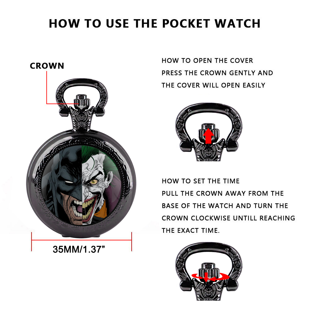 Creative Iron Man Joker Pendant Quartz Pocket Watch Souvenir Chain Pocket Watch Arabic Numerals With Personality Gift