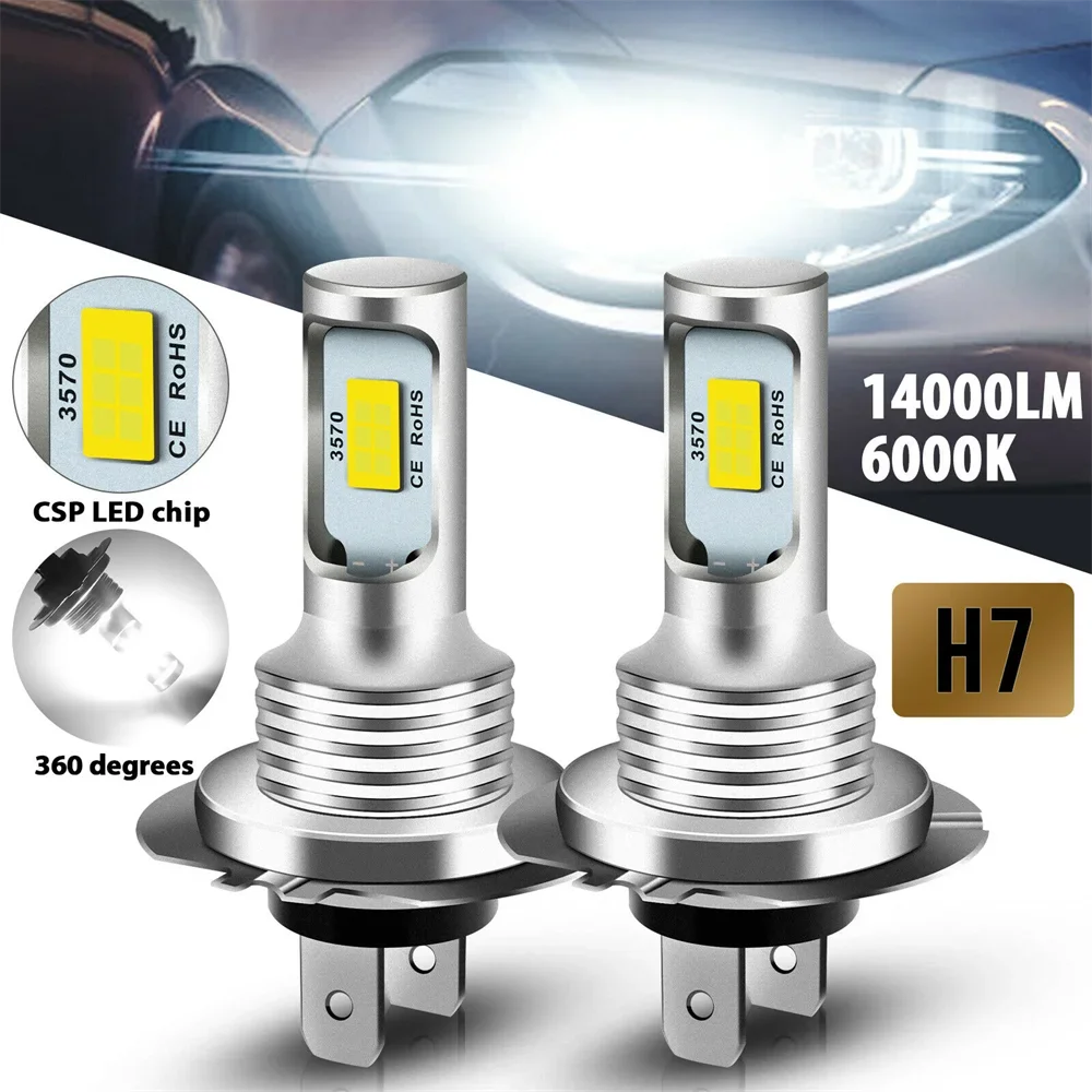 2 uds H7 H4 bombillas Led de luz antiniebla para coche H1 H8 H9 H11 9005 9006 Super brillante CSP LED faro DRL Kit de lámpara haz alto y bajo 6000K 12V