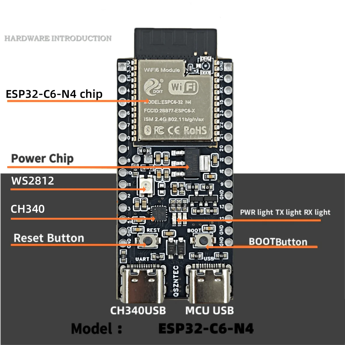 ESP32-C6-DevKitC-1 Placa central de ESP32-C6 WIFI6 BLE Zigbee Módulos compatibles con la serie ESP32 de consumo de energía ultrabajo