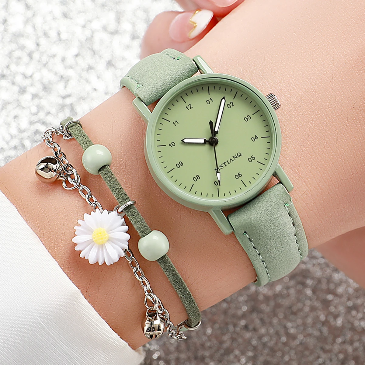 2 pçs moda feminina relógios pulseira conjunto simples árabe dial pulseira de couro relógios quartzo reloj mujer meninas relógio presente