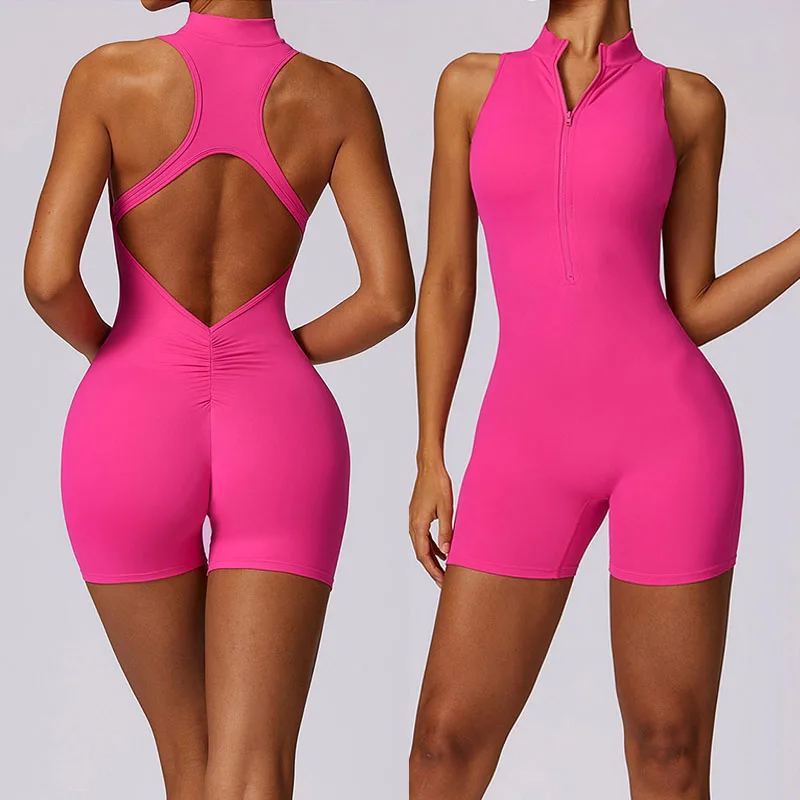 Cloud Hide Front Zipper One Piece Jumpsuit Running Sports Bodysuit for Women Workout Women Overalls Sportswear Fitness Yoga Suit