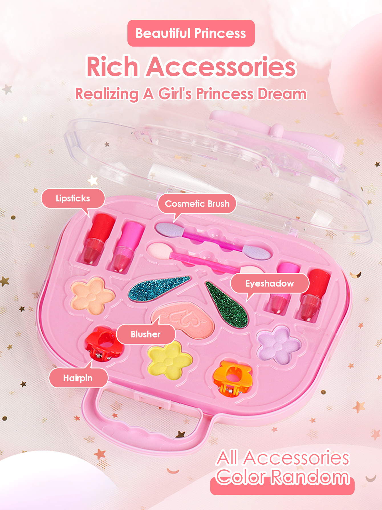 Petit sac à main de beauté pour enfants, trousse de maquillage pour filles, jouet de maquillage princesse lavable, ensemble de maquillage pour jeu de simulation