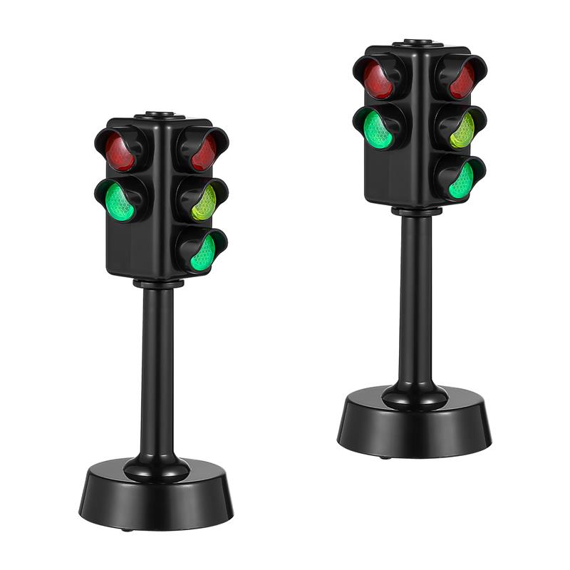 2Pcs Traffic Signal Lamps Traffic Light Toy Educational Model For Road Signs Awareness Learning Aid With Round Base Dual Sides