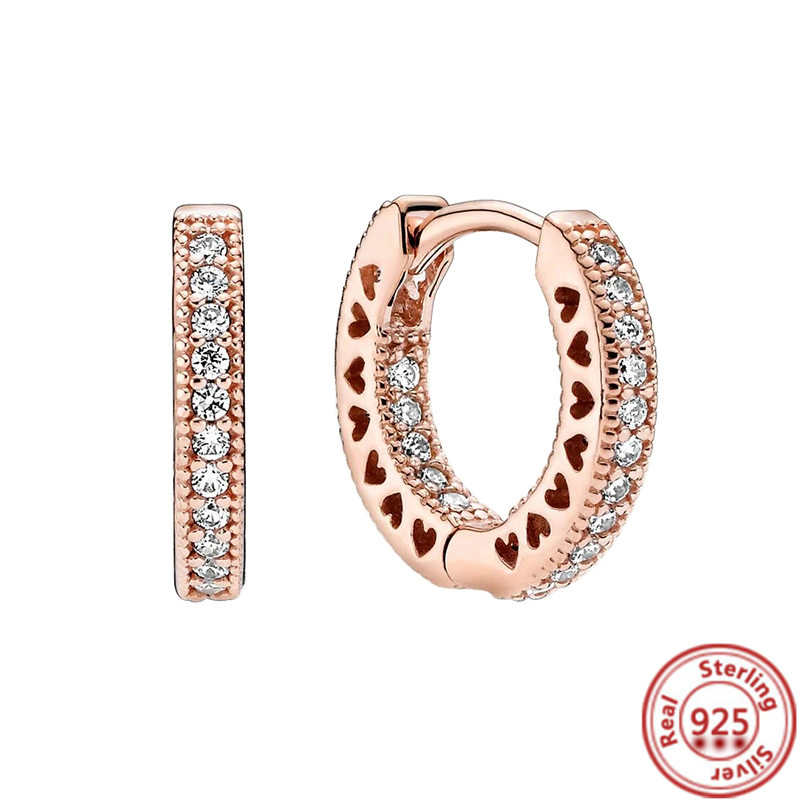 925 prata esterlina rosa ouro zircão studs brincos de argola círculo diy feminino original jóias finas noivado presente feminino