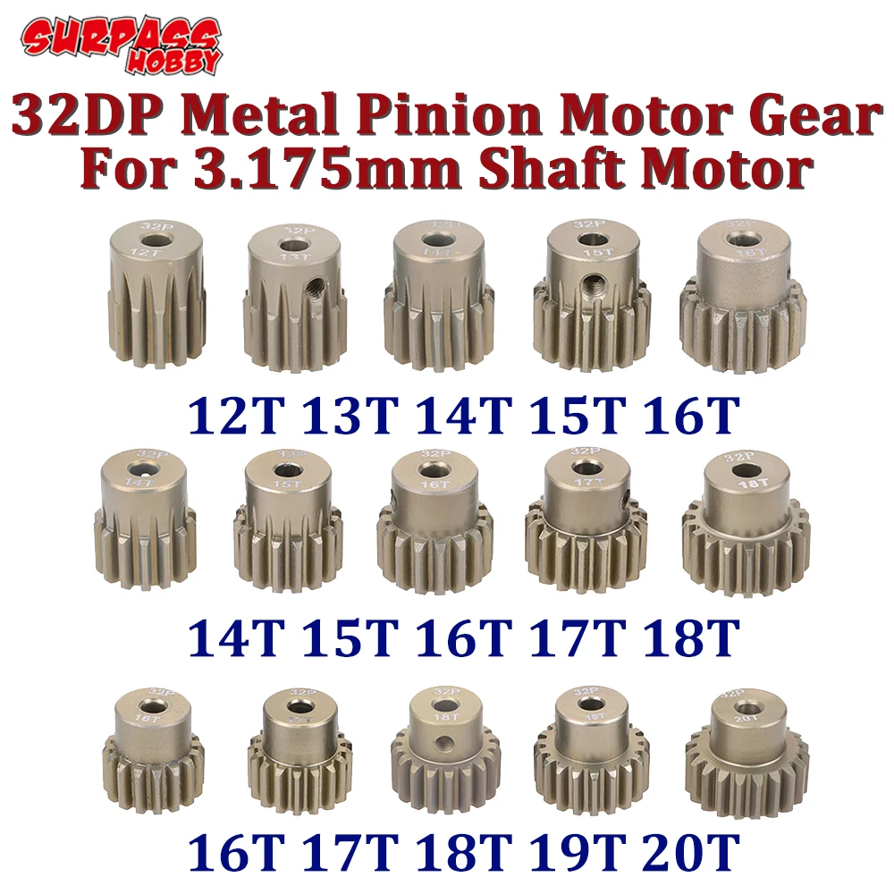 SURPASS HOBBY 5PCS 3.175mm SHAFT โลหะ Pinion มอเตอร์เกียร์ 32DP 48DP 64DP M0.6 M0.8 สําหรับ 1/10 1/8 RC รถ 3650 3660 Traxxas