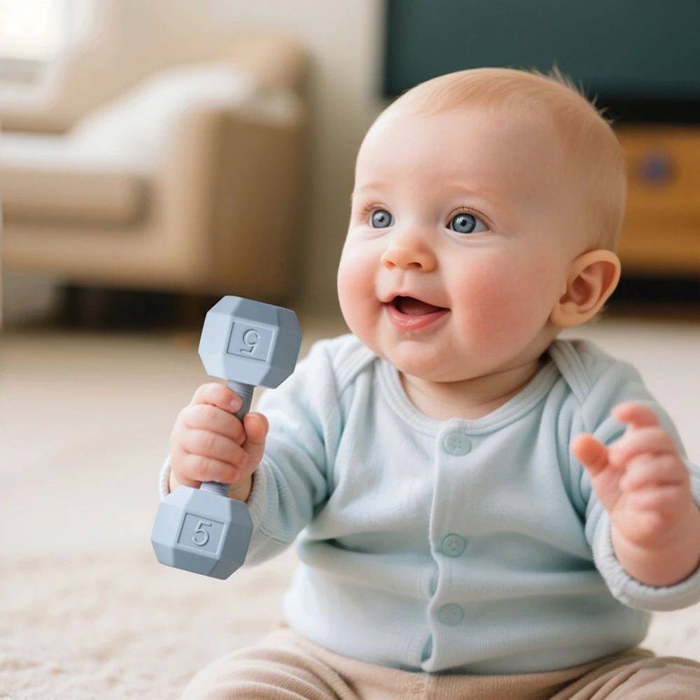 เด็ก 0 3 เดือน Rattle ของเล่นซิลิโคนเคี้ยว Dumbbel เด็ก BPA ฟรี Teether ของเล่นทารกแรกเกิด Rattle ของเล่นทารก Teething ของเล่นของขวัญ
