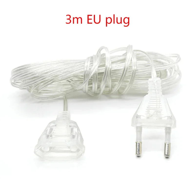 Rallonge d'alimentation 3M pour prise ue, guirlande lumineuse LED pour vacances, câble de commutation Standard, rideau lumineux de noël