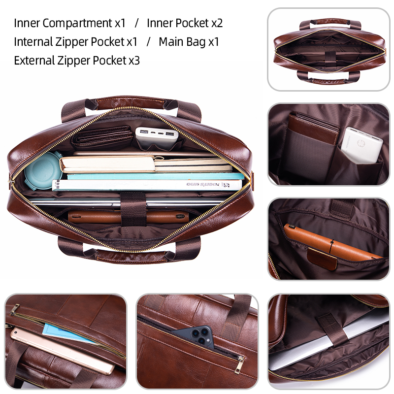 SCHLATUM Genuine Leather Briefcase for Men Large Capacity Laptop Bag's Men's Office Business Handbag