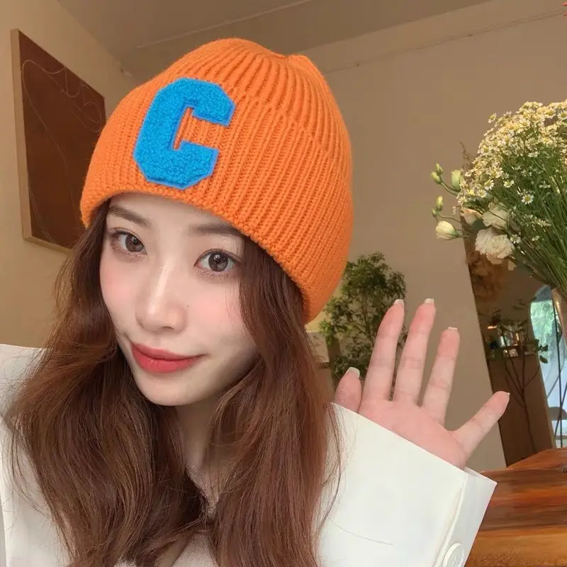 Gorro tejido de invierno Unisex con letra grande C, gorro sencillo, versión coreana, gorros, gorros informales suaves de Hip Hop