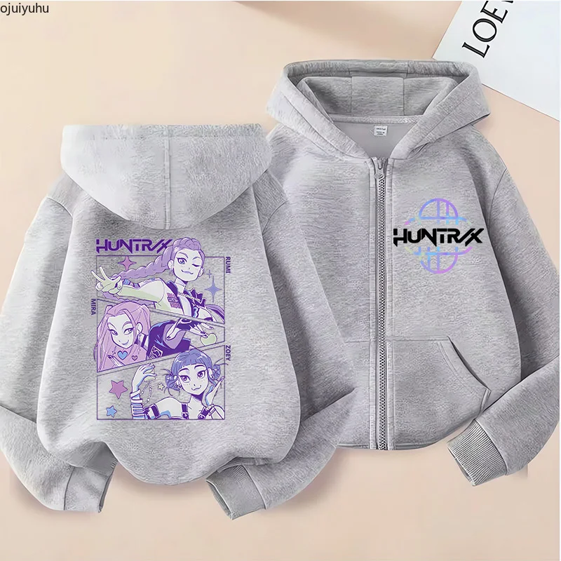 Sudaderas divertidas con cremallera, Sudadera con capucha de cazadores de demonios Kpop, ropa para niños, sudadera para chico y niña, Sudadera con capucha con cremallera, Top informal para bebé
