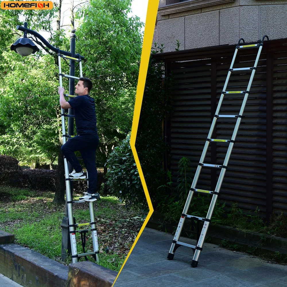 Multi-Size Aluminium Telescopic Ladder with Non-Slip Feet,Adjustable Lightweight Ladder for Home or Caravan, 330lb Load Capacity