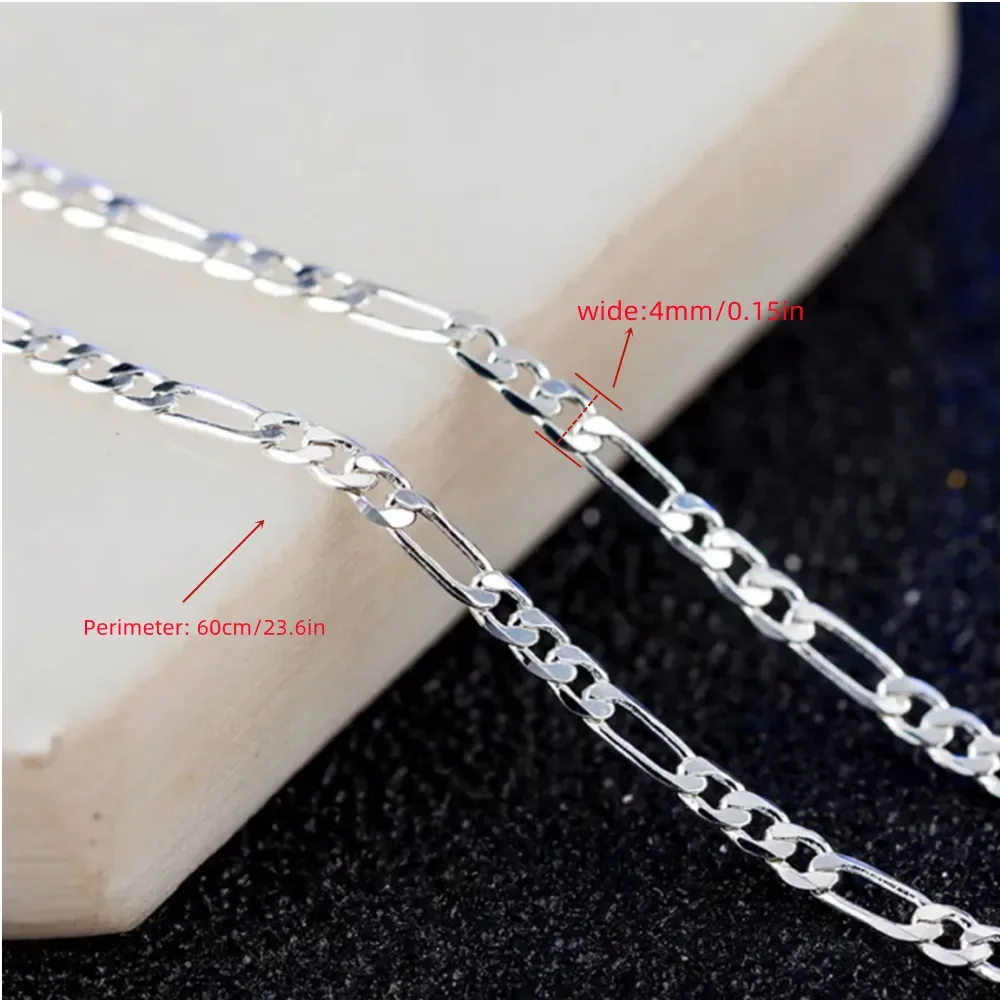 4mm Wide 925 Sterling Silver Figaro Necklace 3:1 Chain Hip Hop Three Room One NK Necklace Side Chain