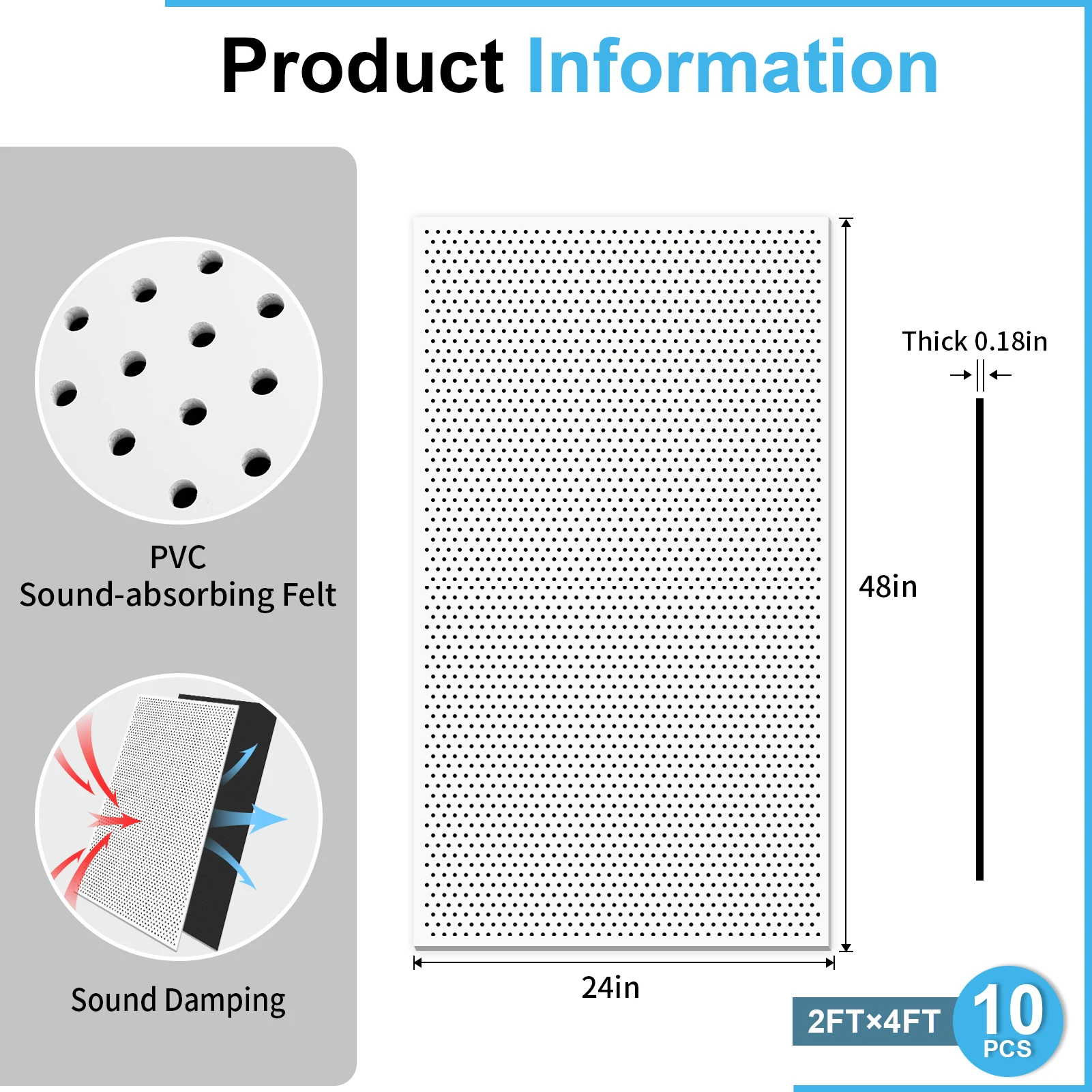 Art3d 24''x48'' Acoustic Drop Ceiling Tiles, Soundproof panelsfor Wall Coverings,White,10-pack,80 Sqft